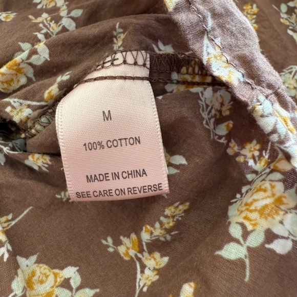 Dizzy Lizzy-Floral Smocked-Long Sleeve Blouse-Brown-Yellow-Cottagecore-Fall-M - Picture 9 of 13